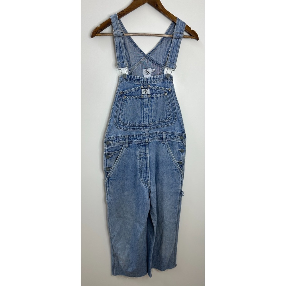 Calvin Klein Vintage 90s Style Carpenter Overalls Blue Denim Bib Small Oversized - Picture 2 of 13
